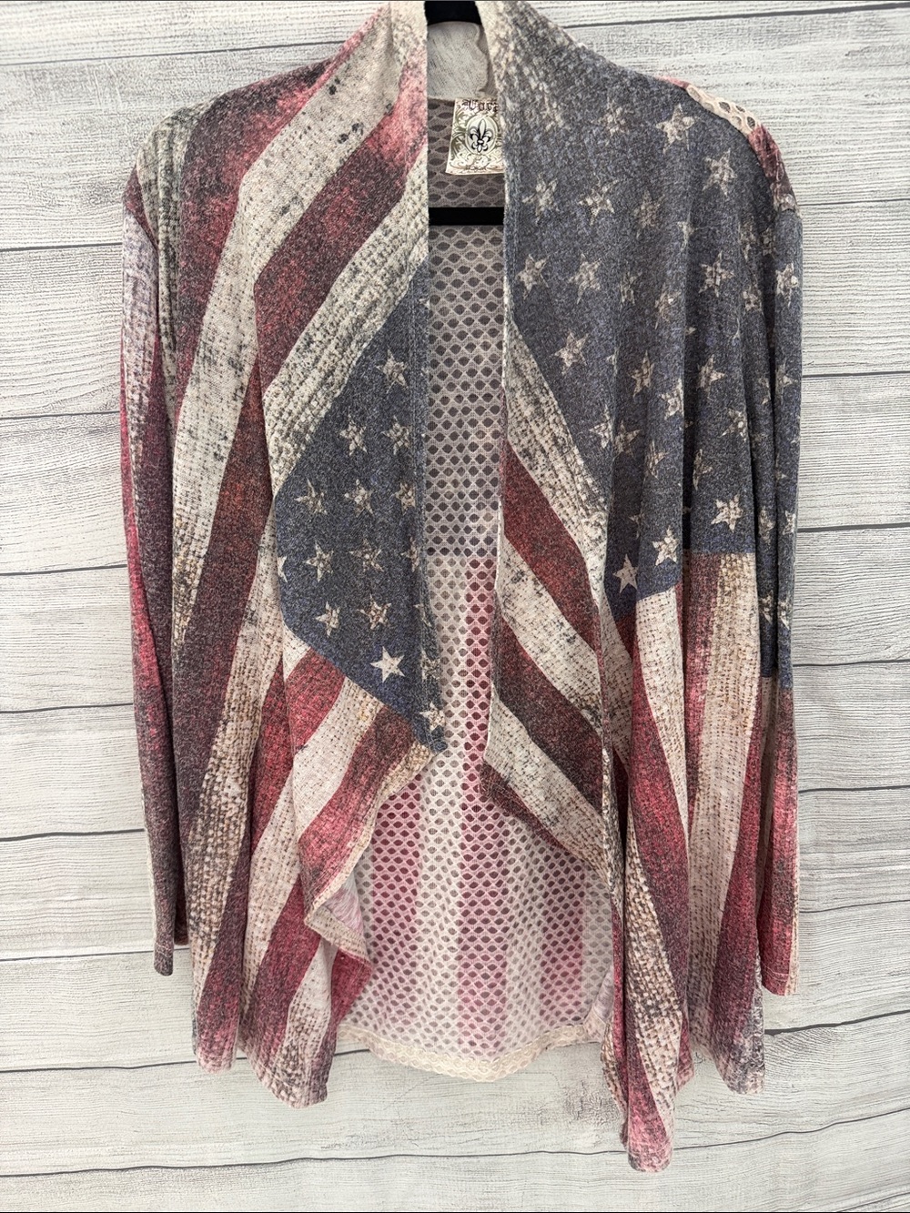Vocal Open-Front Cardigan in Faded Red, White & Blue